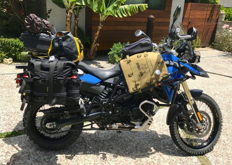 BMW F800GS packed and ready for adventure.