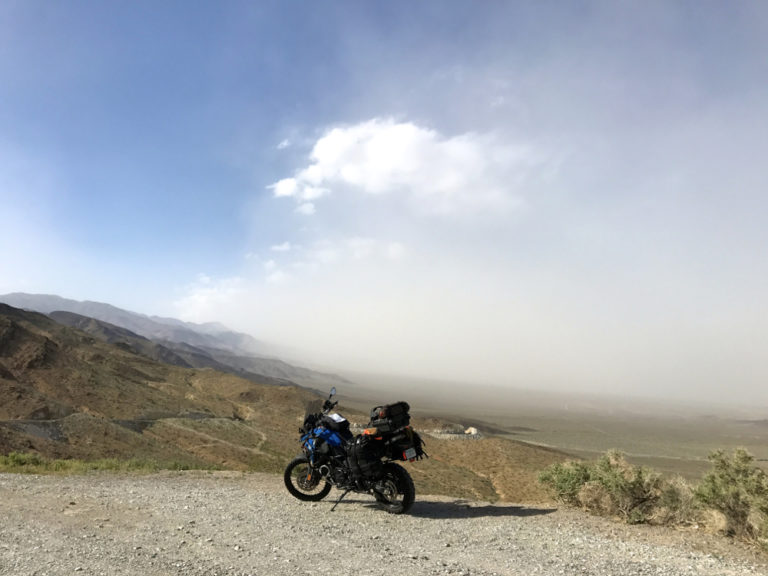 Heading into Searles Valley. Rode through this sandstorm for 50 miles.
